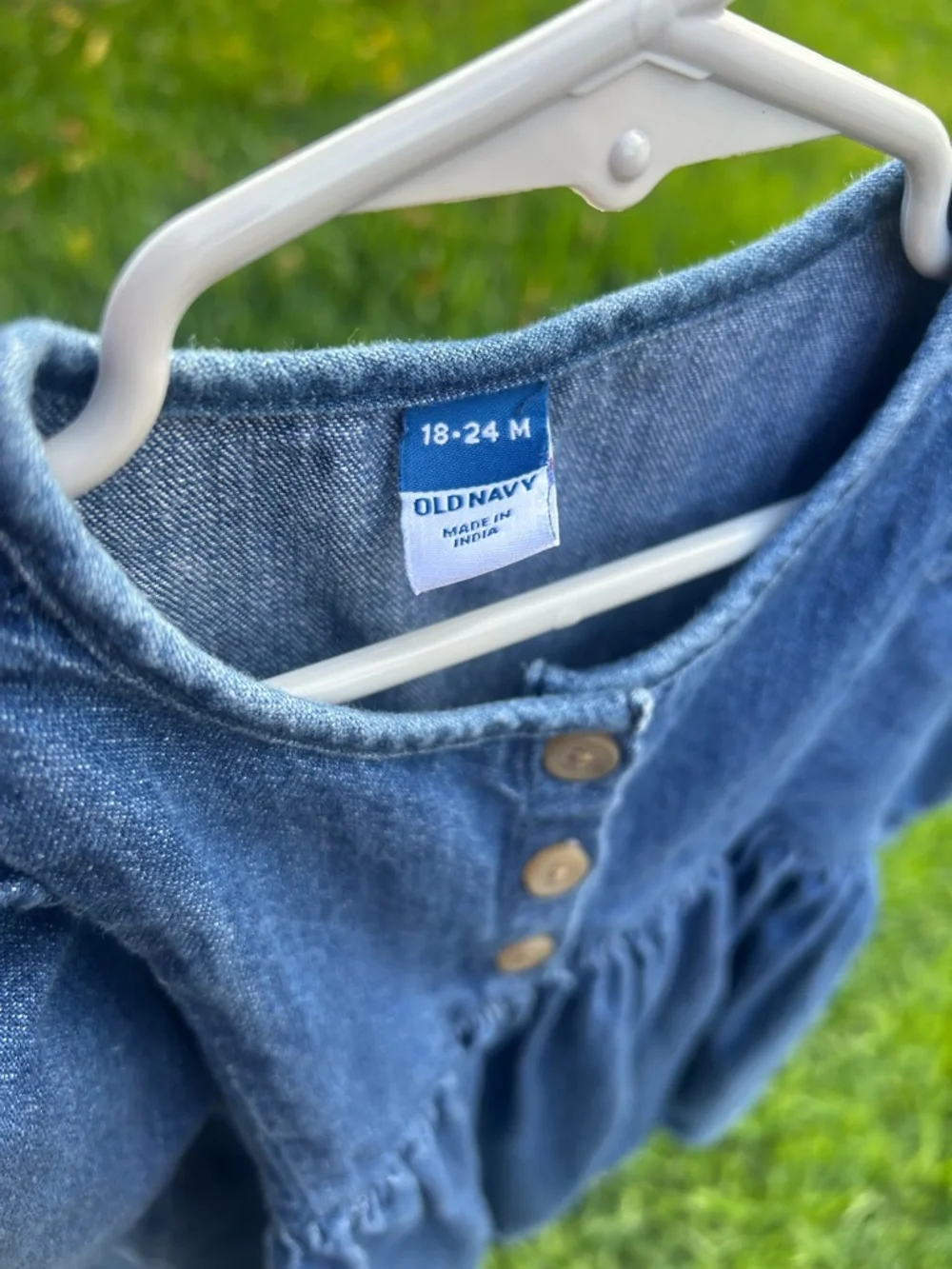 Old Navy Blue Denim Girls' Embroidered Sleeve Peasant Dress